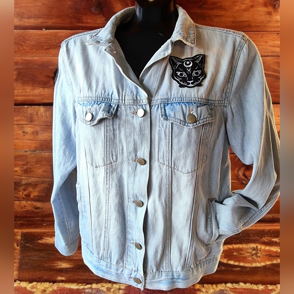 Black Cat "Collecting Tears For My Potion" Lightwash Unisex Denim Jean Jacket